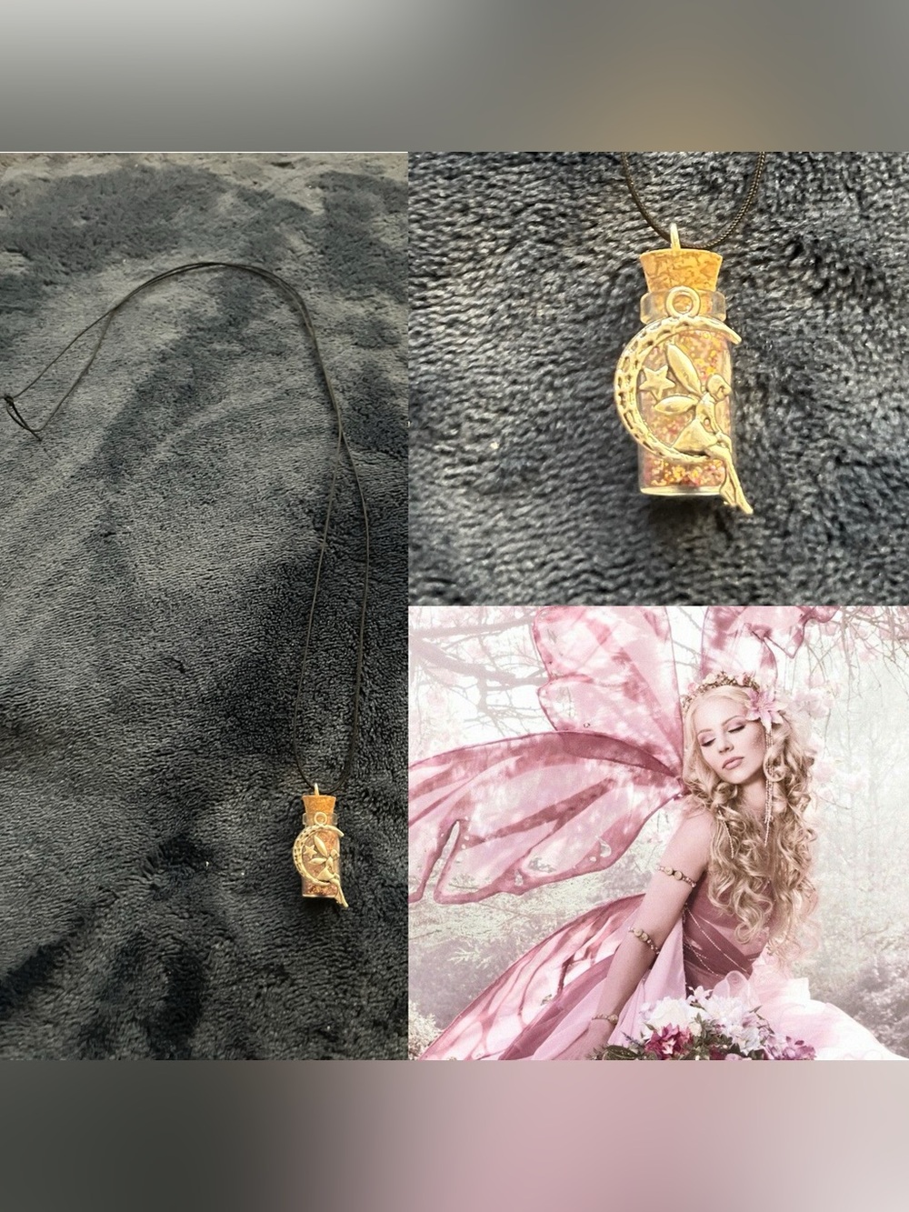 Iridescent Pink Fairy Potion Glitter Bottle Necklace w/ Pendant